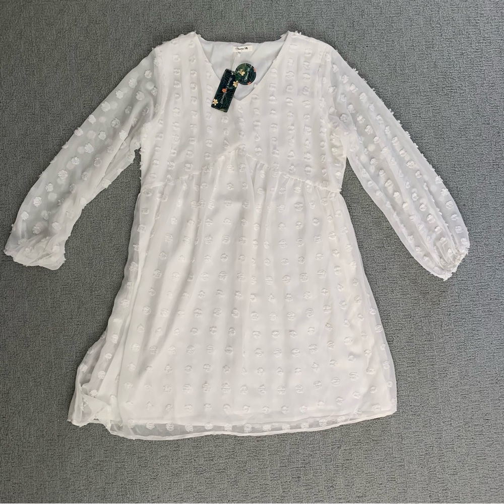 White Dress Long sleeves Mini Size L